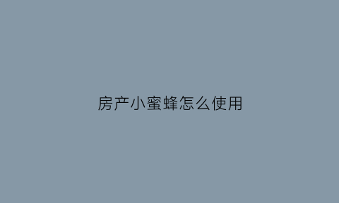 房产小蜜蜂怎么使用(小蜜蜂房产官方网站)