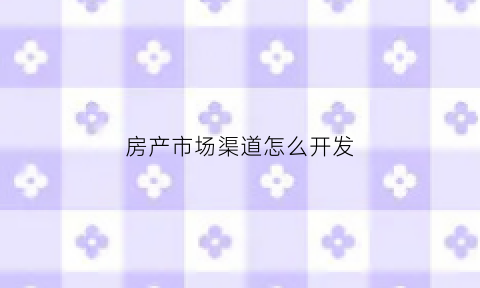 房产市场渠道怎么开发(房产渠道是做什么的)