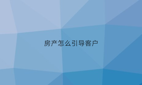 房产怎么引导客户(房地产怎么引导客户)