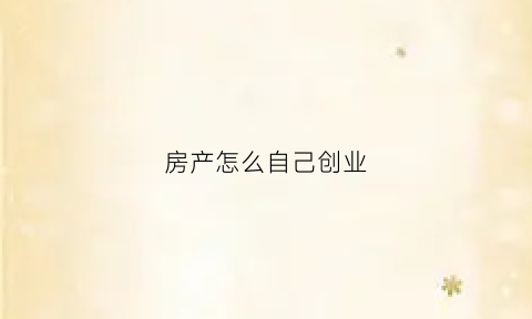 房产怎么自己创业(房产生意怎么做)