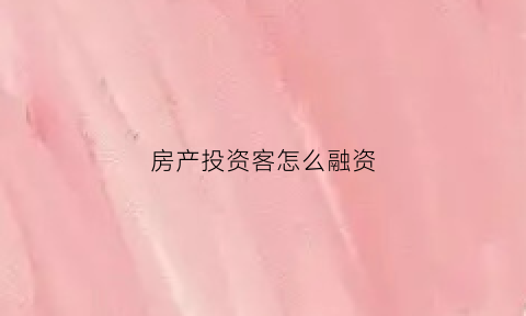房产投资客怎么融资(房产投资融资能力强吗)
