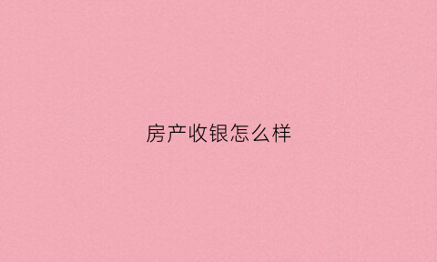 房产收银怎么样(房产收银怎么样赚钱)
