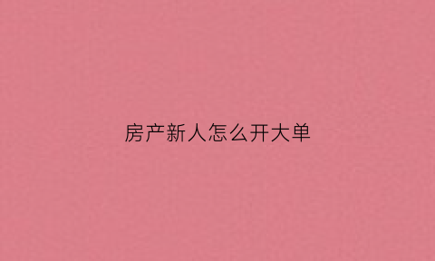 房产新人怎么开大单(房地产开单分享怎么讲)