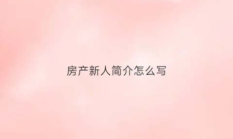 房产新人简介怎么写(房产新人总结怎么写)