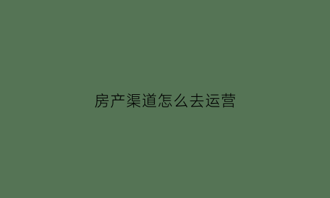 房产渠道怎么去运营(房产渠道销售怎么做好)