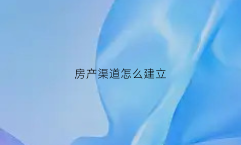 房产渠道怎么建立(房产渠道管理技巧)