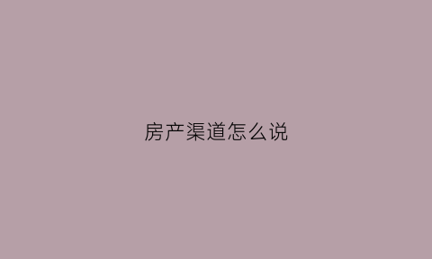 房产渠道怎么说(房产渠道是什么人做的)
