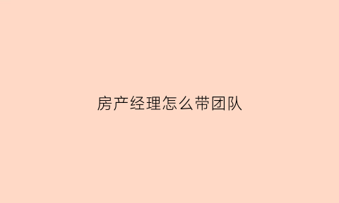 房产经理怎么带团队(房产经纪人店长如何带好一个团队)
