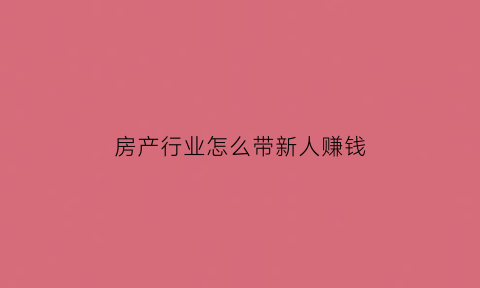 房产行业怎么带新人赚钱(新人怎么做房产销售)