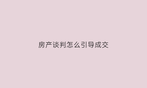 房产谈判怎么引导成交(房产谈判技巧与磋商)