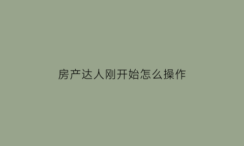 房产达人刚开始怎么操作(房产达人怎么玩儿)