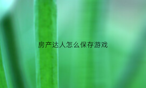 房产达人怎么保存游戏(房产达人怎么进去游戏)
