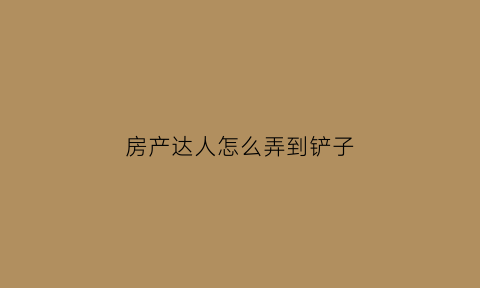 房产达人怎么弄到铲子(房产达人怎么进屋)