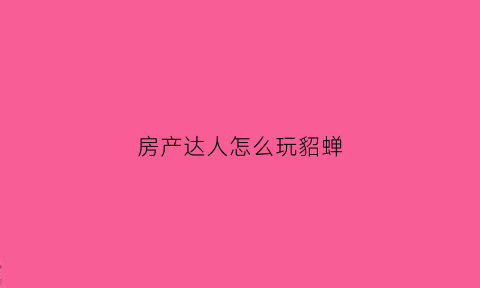 房产达人怎么玩貂蝉(房产达人怎么玩啊)