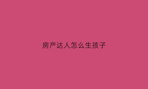 房产达人怎么生孩子(房产达人怎么玩啊)