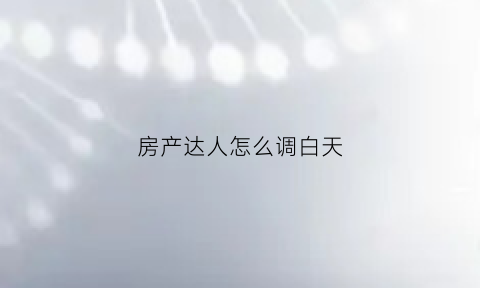 房产达人怎么调白天(房产达人怎么设置白天)