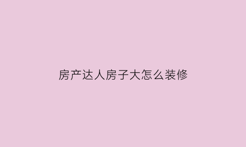 房产达人房子大怎么装修