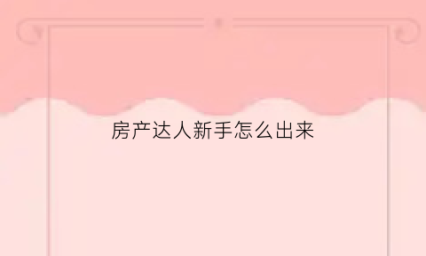 房产达人新手怎么出来(房产达人新手教程)