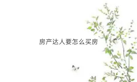 房产达人要怎么买房(房产达人怎么买房子)
