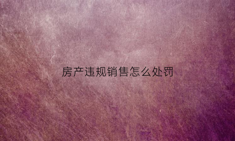 房产违规销售怎么处罚