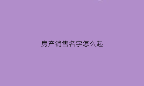 房产销售名字怎么起(房产销售名字外号)