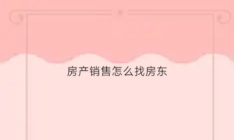 房产销售怎么找房东(房产销售怎么找房源)