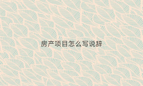 房产项目怎么写说辞(房地产项目内容怎么写)
