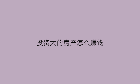 投资大的房产怎么赚钱