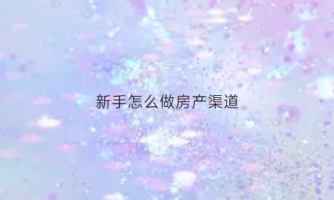 新手怎么做房产渠道(新手怎么做房产渠道管理)