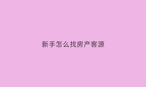 新手怎么找房产客源(怎样找房源和客源)