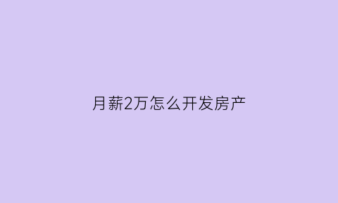 月薪2万怎么开发房产(月入2万买多少钱的房子)