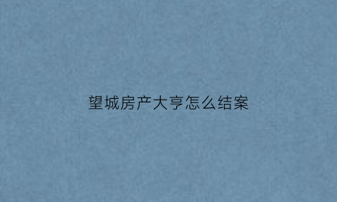 望城房产大亨怎么结案(望城房地产)
