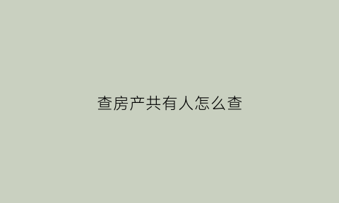 查房产共有人怎么查(如何查房子的共有产权人)