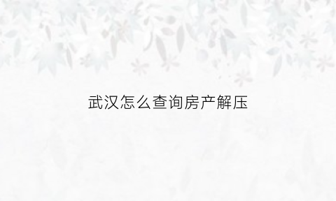 武汉怎么查询房产解压(武汉解押)