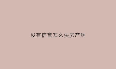 没有信誉怎么买房产啊(没有信誉怎么买房产啊知乎)