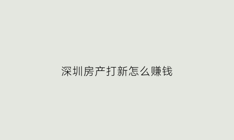 深圳房产打新怎么赚钱(2021深圳新房打新流程)