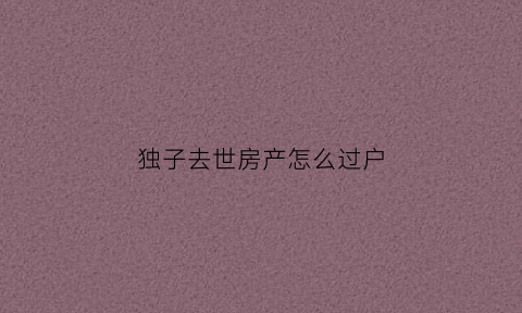 独子去世房产怎么过户(独子继承父母房产)