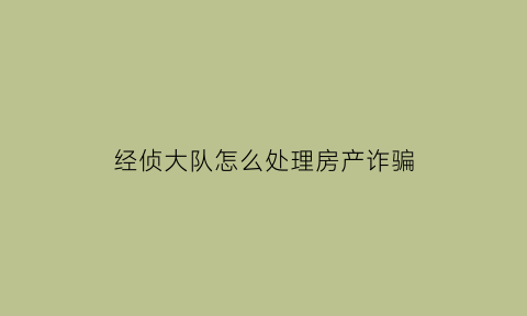 经侦大队怎么处理房产诈骗(经侦大队怎么立案)