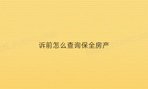 诉前怎么查询保全房产(诉前财产保全怎么查询)
