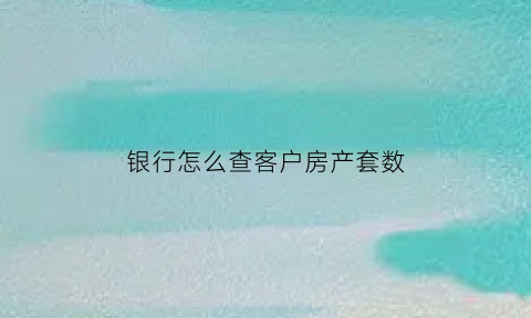 银行怎么查客户房产套数