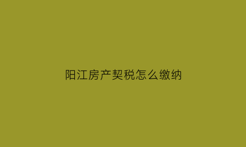 阳江房产契税怎么缴纳(阳江房产税最新消息)