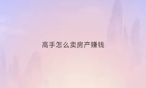 高手怎么卖房产赚钱(怎么卖房效率高)
