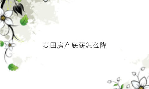 麦田房产底薪怎么降(麦田房产底薪8000)