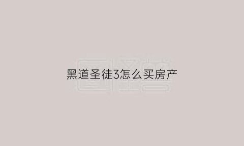 黑道圣徒3怎么买房产(黑道圣徒3怎么买车)