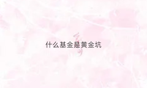 什么基金是黄金坑(黄金什么基金好)