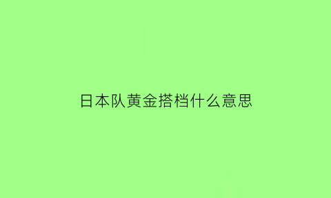 日本队黄金搭档什么意思(黄金搭档打䂯篇)