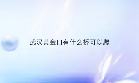 武汉黄金口有什么桥可以爬(武汉黄金口的房子怎么样)