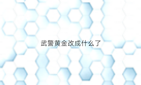 武警黄金改成什么了(武警黄金是干嘛的)