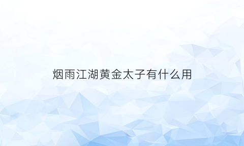 烟雨江湖黄金太子有什么用