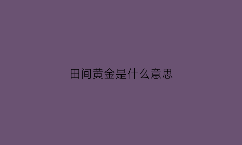 田间黄金是什么意思